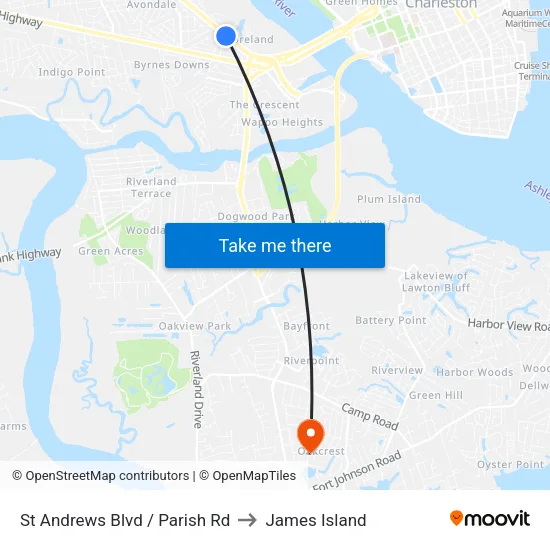 St Andrews Blvd / Parish Rd to James Island map