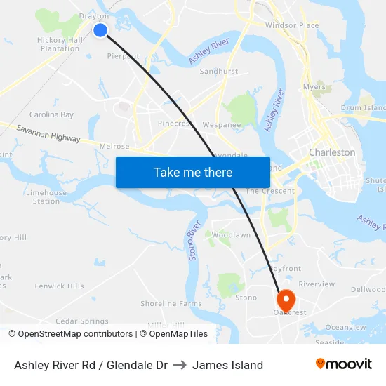 Ashley River Rd / Glendale Dr to James Island map