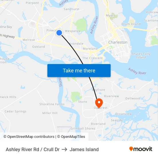 Ashley River Rd / Crull Dr to James Island map