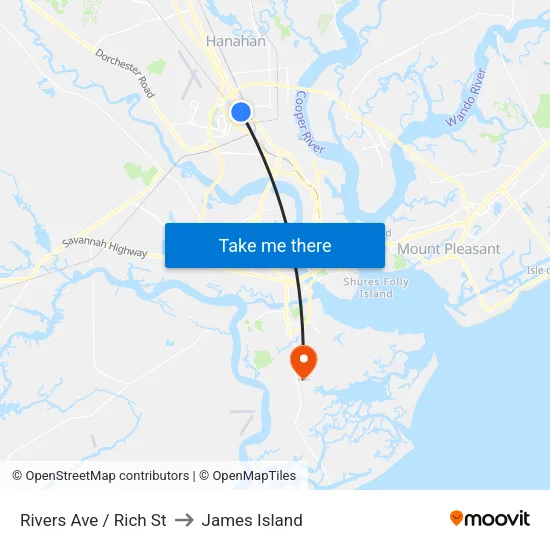 Rivers Ave / Rich St to James Island map