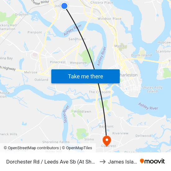 Dorchester Rd / Leeds Ave Sb (At Shelter) to James Island map