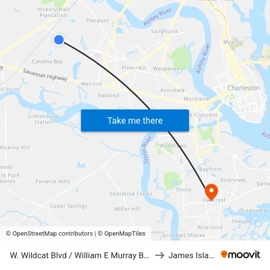 W. Wildcat Blvd / William E Murray Blvd to James Island map
