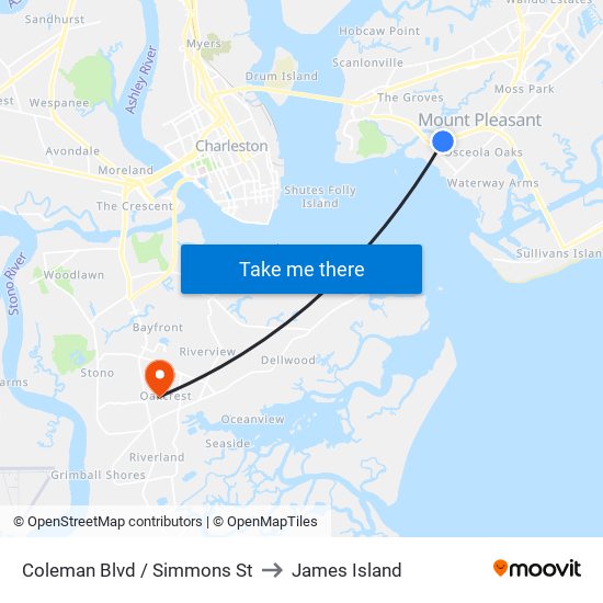 Coleman Blvd / Simmons St to James Island map