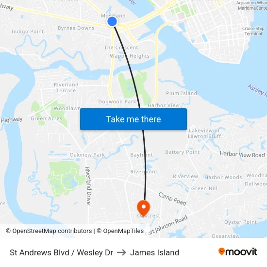 St Andrews Blvd / Wesley Dr to James Island map