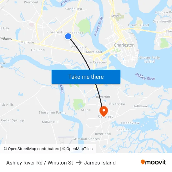 Ashley River Rd / Winston St to James Island map