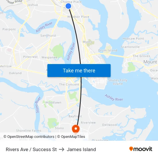 Rivers Ave / Success St to James Island map