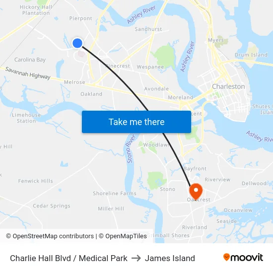 Charlie Hall Blvd / Medical Park to James Island map