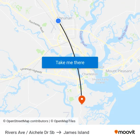 Rivers Ave / Aichele Dr Sb to James Island map