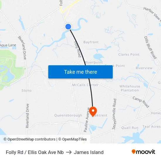 Folly Rd / Ellis Oak Ave Nb to James Island map