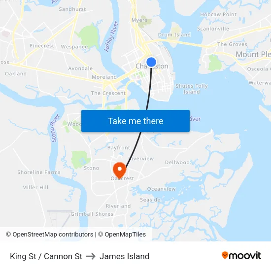 King St / Cannon St to James Island map