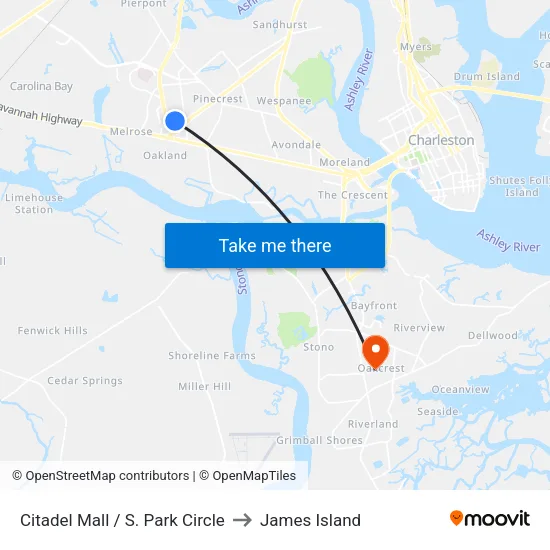 Citadel Mall / S. Park Circle to James Island map