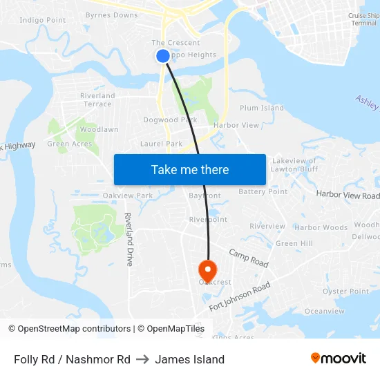 Folly Rd / Nashmor Rd to James Island map