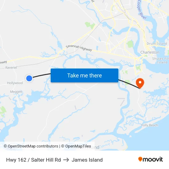 Hwy 162 / Salter Hill Rd to James Island map