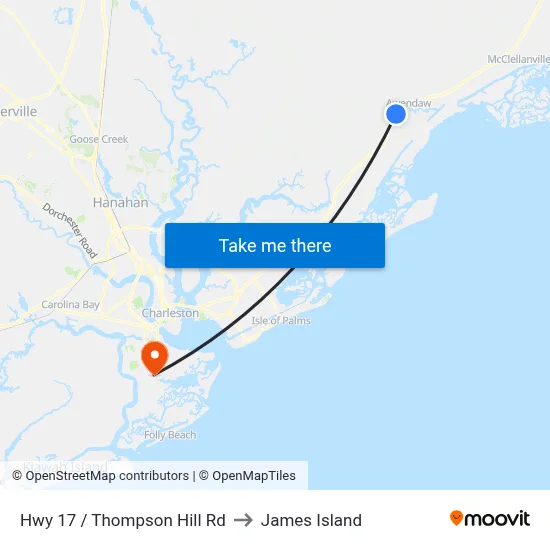 Hwy 17 / Thompson Hill Rd to James Island map
