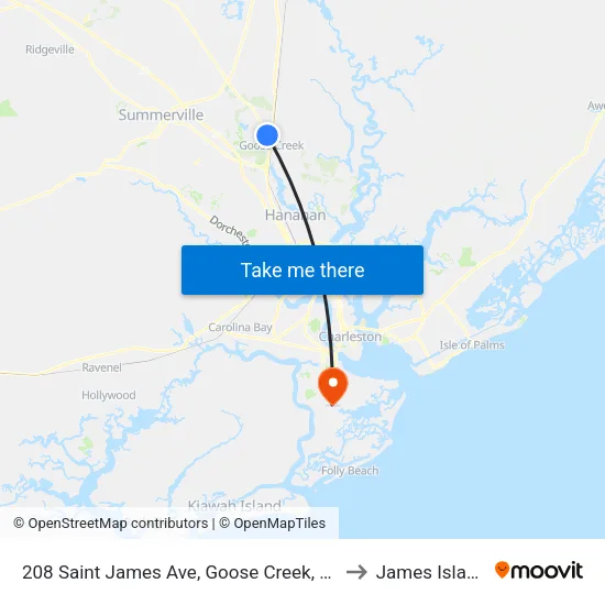 208 Saint James Ave, Goose Creek, Sc to James Island map