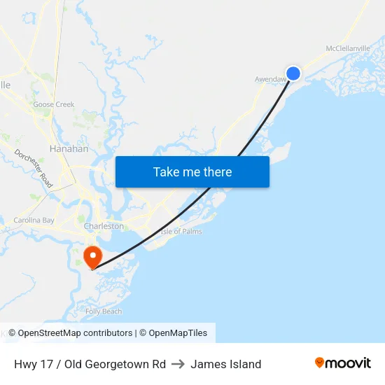 Hwy 17 / Old Georgetown Rd to James Island map