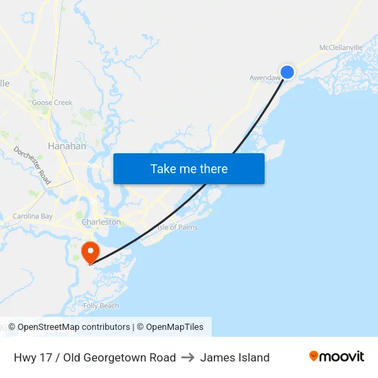 Hwy 17 / Old Georgetown Road to James Island map