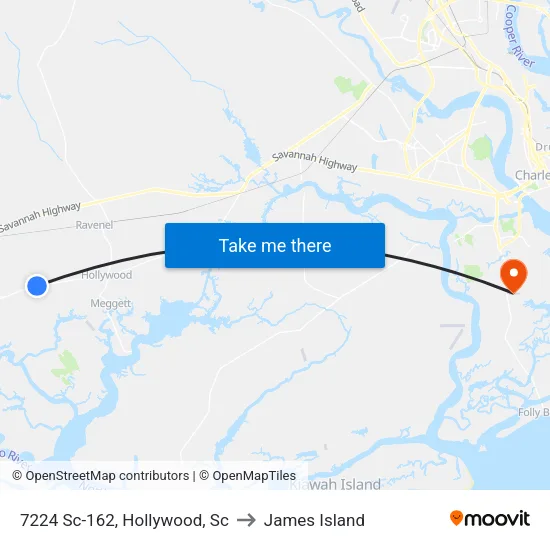 7224 Sc-162, Hollywood, Sc to James Island map