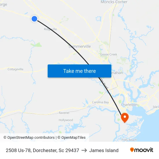 2508 Us-78, Dorchester, Sc 29437 to James Island map