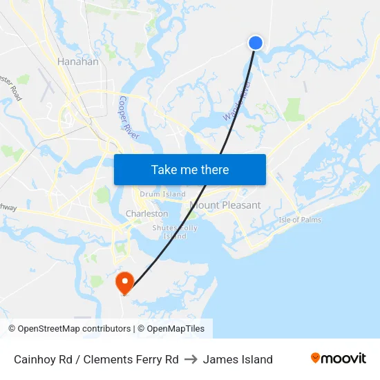 Cainhoy Rd / Clements Ferry Rd to James Island map