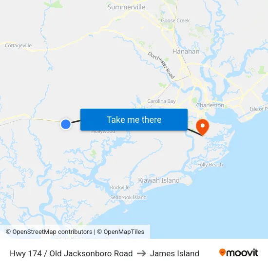 Hwy 174 / Old Jacksonboro Road to James Island map