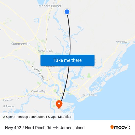 Hwy 402 / Hard Pinch Rd to James Island map