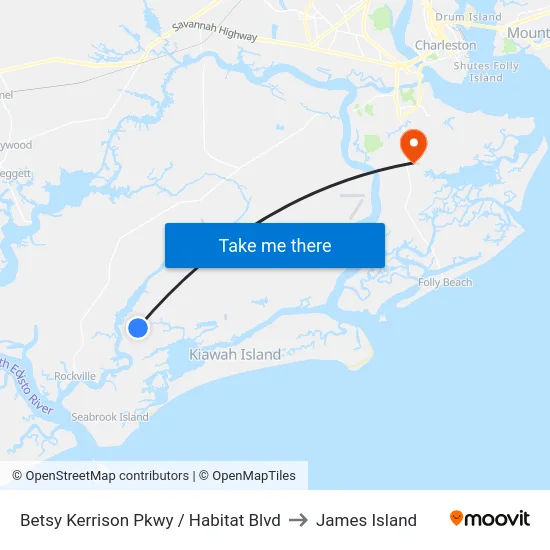 Betsy Kerrison Pkwy / Habitat Blvd to James Island map