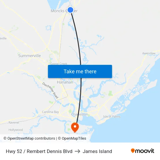 Hwy 52 / Rembert Dennis Blvd to James Island map