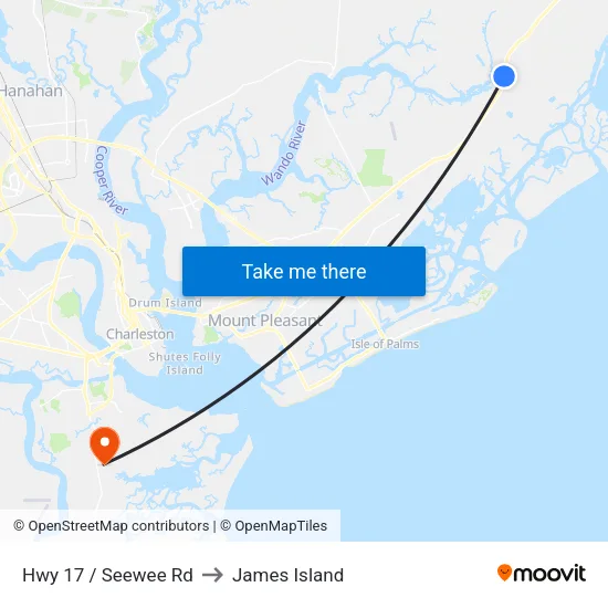 Hwy 17 / Seewee Rd to James Island map