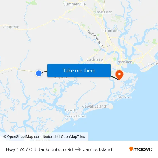 Hwy 174 / Old Jacksonboro Rd to James Island map