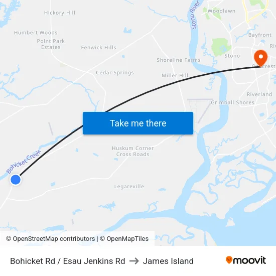Bohicket Rd / Esau Jenkins Rd to James Island map