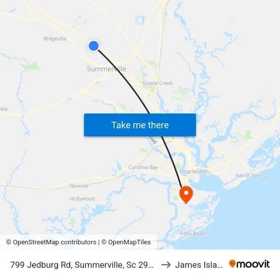 799 Jedburg Rd, Summerville, Sc 29483 to James Island map