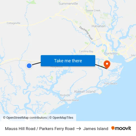 Mauss Hill Road / Parkers Ferry Road to James Island map