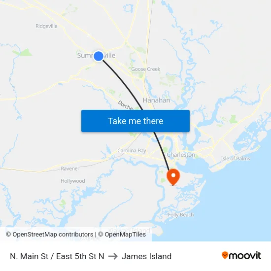N. Main St / East 5th St N to James Island map