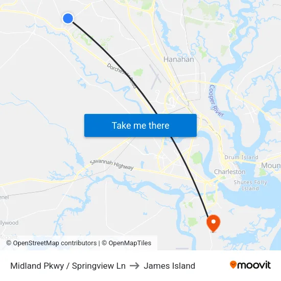 Midland Pkwy / Springview Ln to James Island map