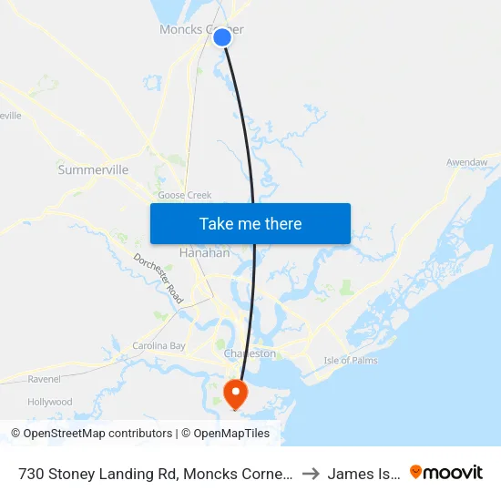 730 Stoney Landing Rd, Moncks Corner, Sc 29461 to James Island map