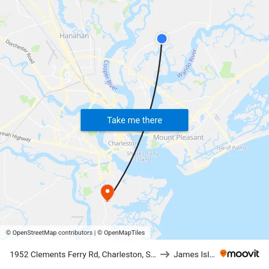 1952 Clements Ferry Rd, Charleston, Sc 29492 to James Island map