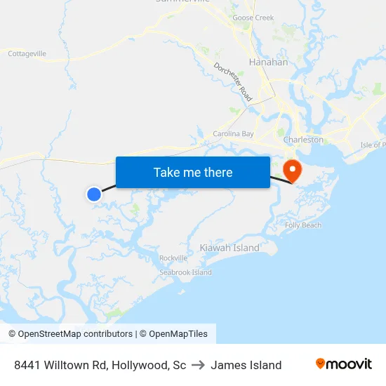 8441 Willtown Rd, Hollywood, Sc to James Island map