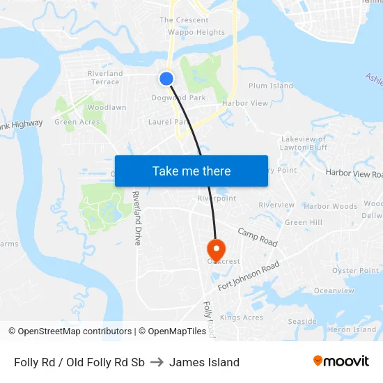 Folly Rd / Old Folly Rd Sb to James Island map