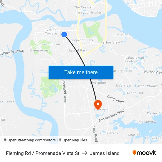 Fleming Rd / Promenade Vista St to James Island map