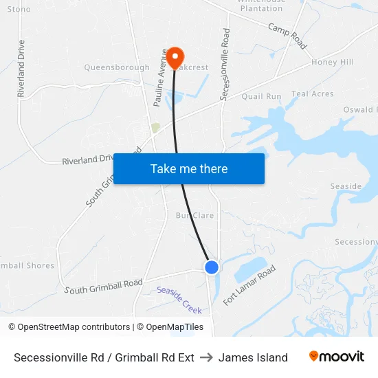 Secessionville Rd / Grimball Rd Ext to James Island map