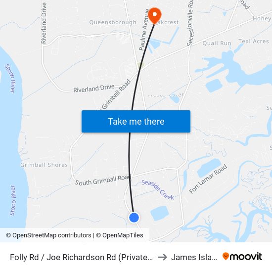 Folly Rd / Joe Richardson Rd (Private Rd) to James Island map