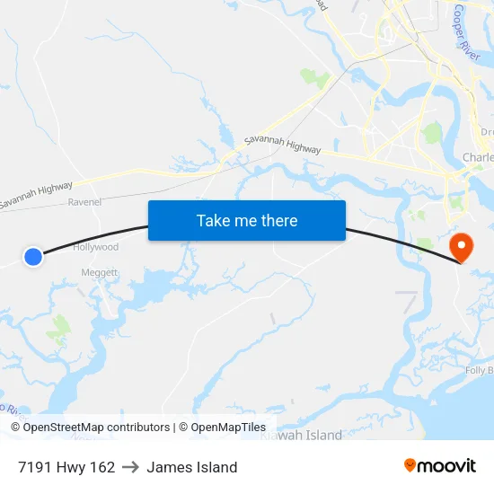 7191 Hwy 162 to James Island map