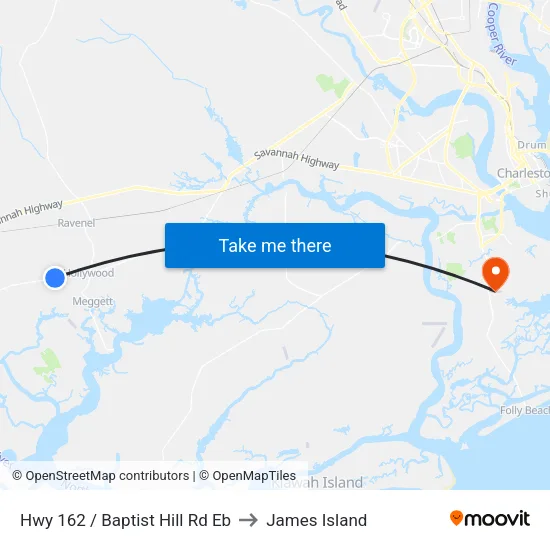 Hwy 162 / Baptist Hill Rd Eb to James Island map
