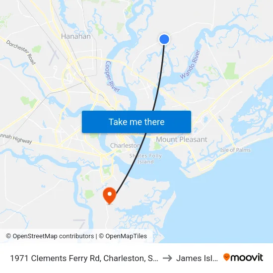 1971 Clements Ferry Rd, Charleston, Sc 29492 to James Island map