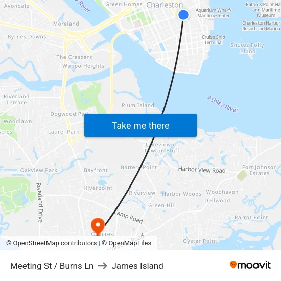 Meeting St / Burns Ln to James Island map