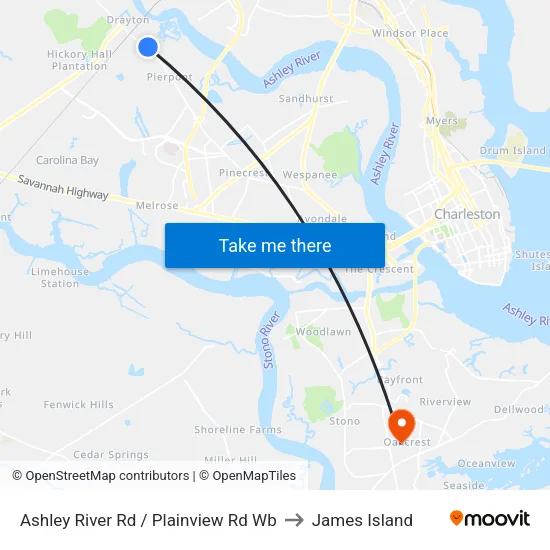 Ashley River Rd / Plainview Rd Wb to James Island map