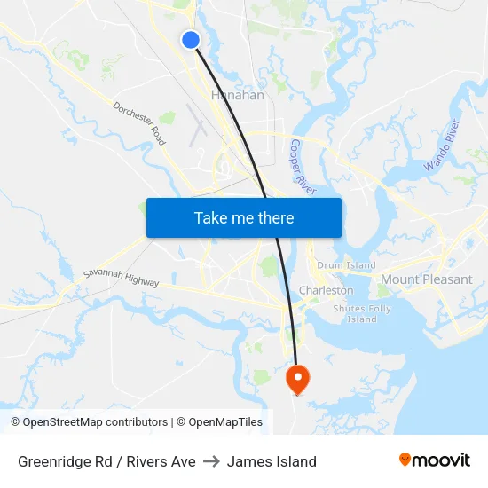 Greenridge Rd / Rivers Ave to James Island map