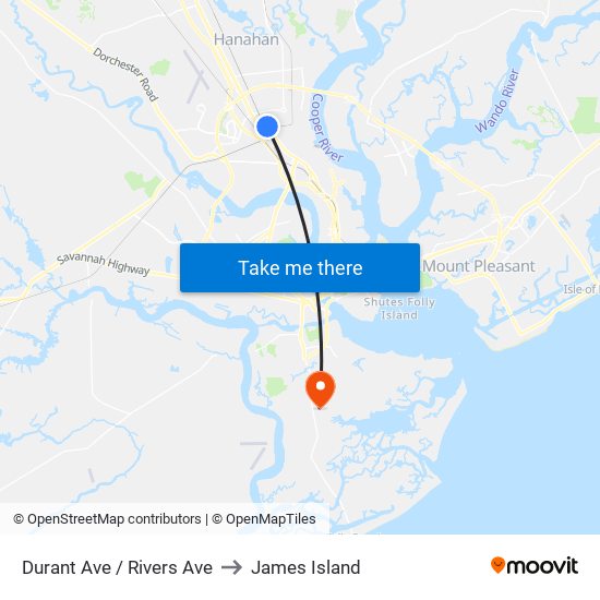 Durant Ave / Rivers Ave to James Island map