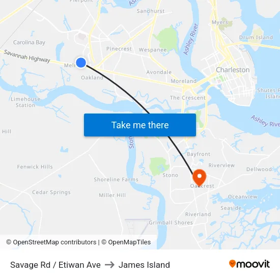 Savage Rd / Etiwan Ave to James Island map